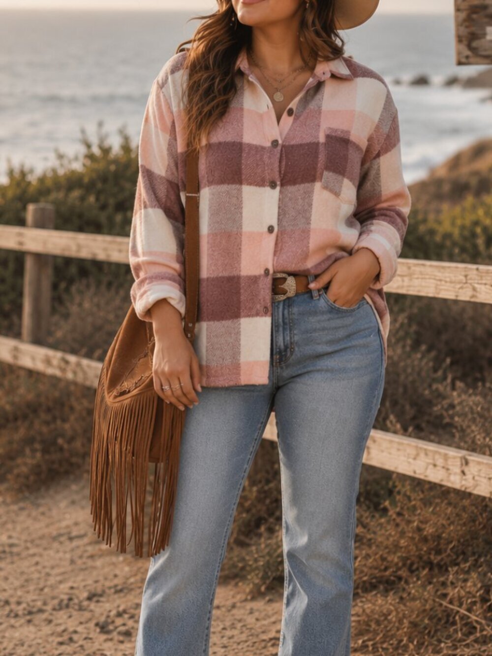BKE Shacket Women's XS Pink Plaid Shirt Jacket Shacket Western Retro Boho